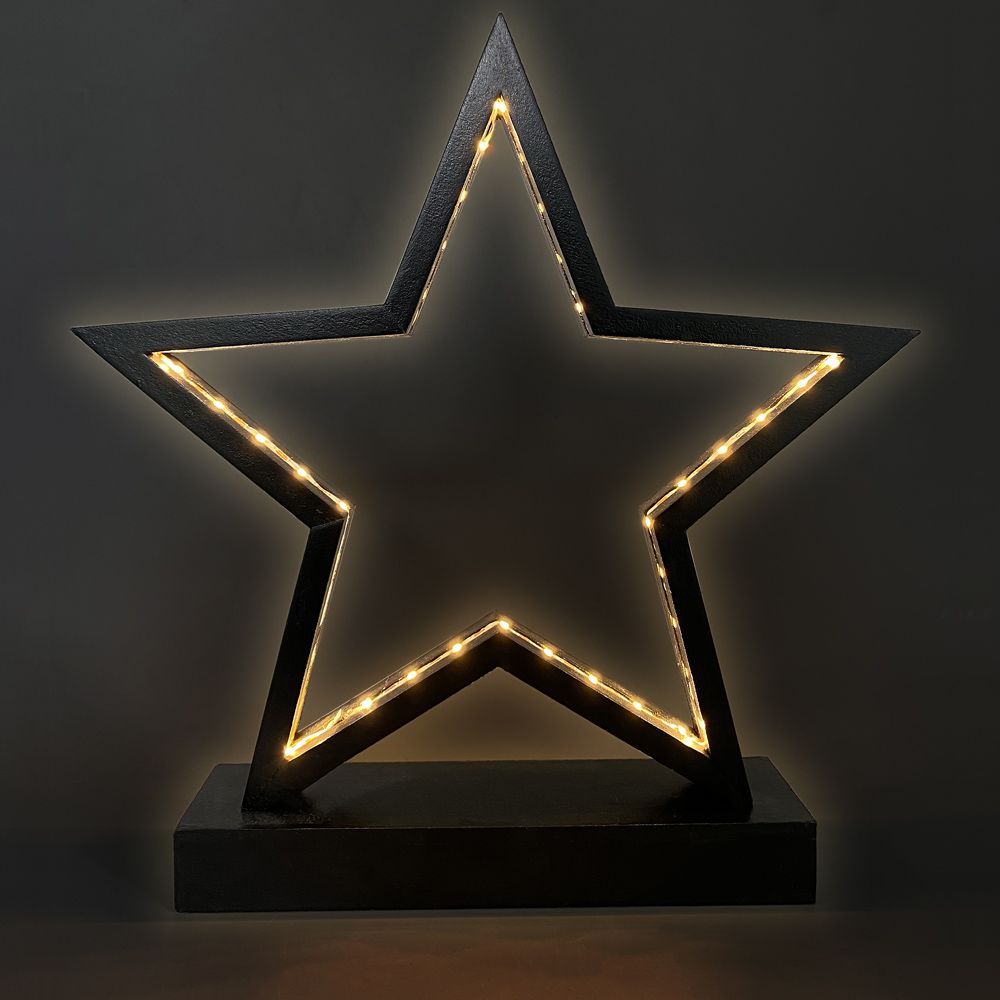 LED lys stjerne - sort 25x26cm
