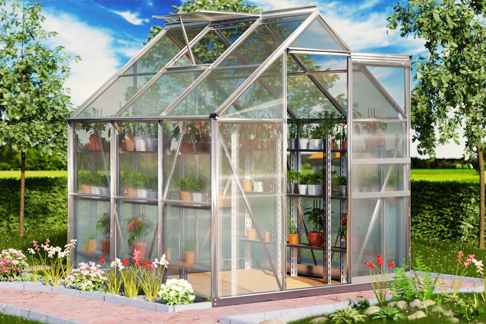 Drivhus i aluminium 3,61m²  - 190x190 cm - med fundament