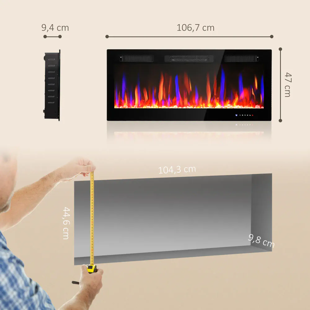 Elektrisk peis 1800W for veggmontering og innbygging