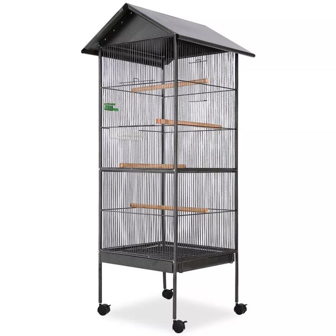 Hovedbilde Fuglebur med tak stål 66x66x155 cm - sort