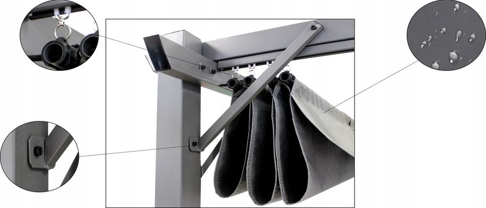 Pergola med vanntett takduk - 3x3 m