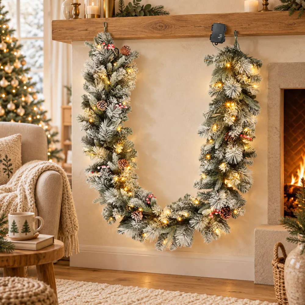 Julegirlander med 50 LED-lys og timer - 183 cm