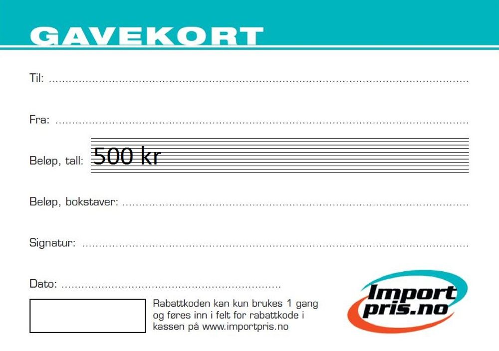 Gavekort 500 kr