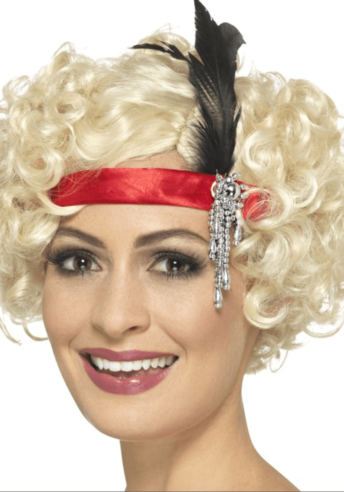 Flapper satin hodebånd med fjær - rød
