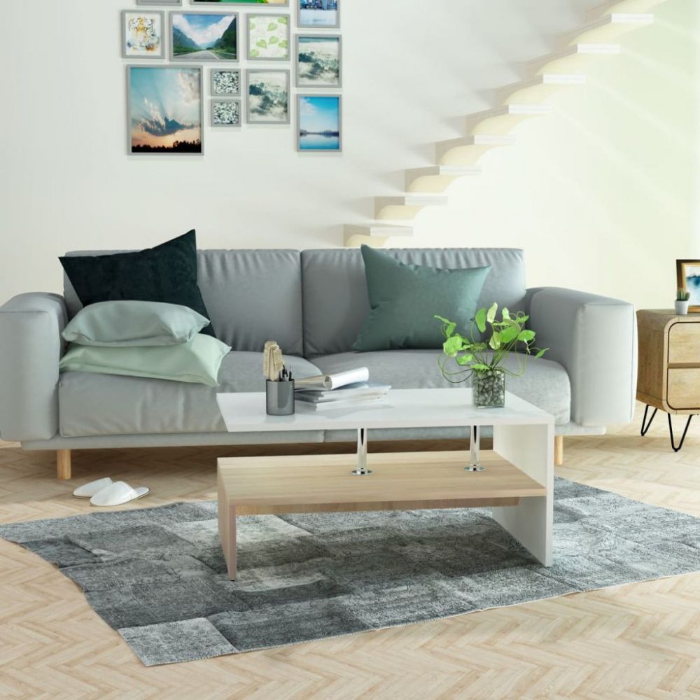 Salongbord 90x59x42 cm eik og hvit