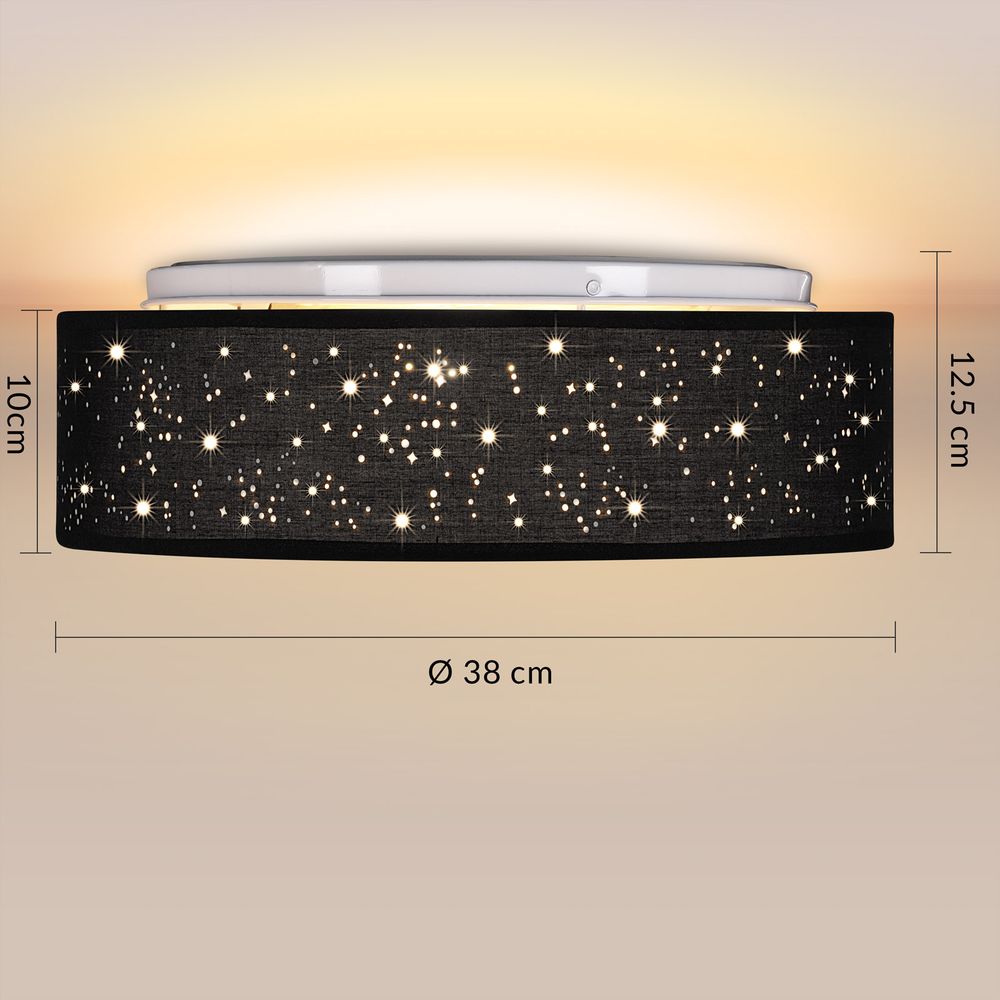 Taklampe stoff Ø38cm stjernehimmel - sort