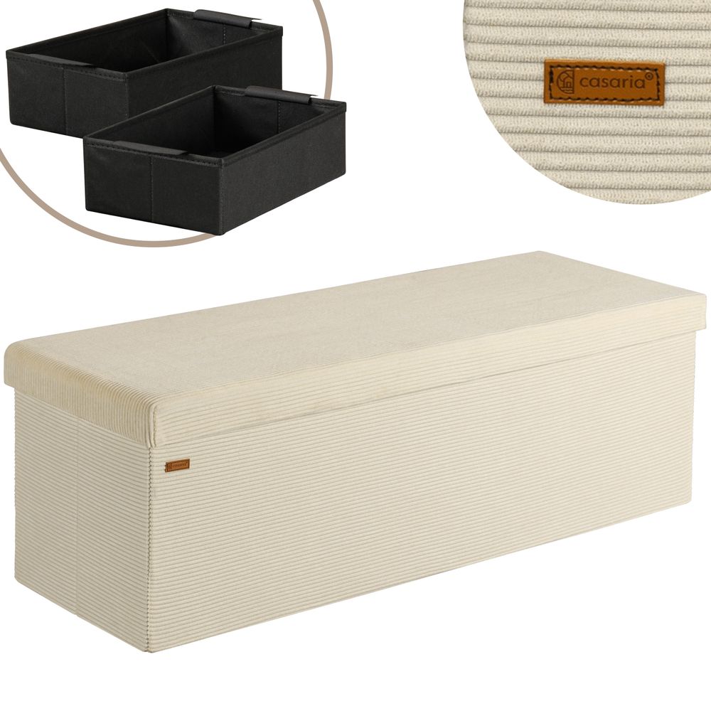 Oppbevaringsbenk kordfløyel 114x38x38 cm - beige