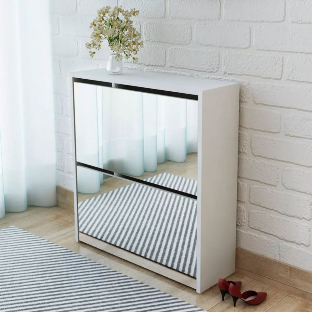 Skoskap 2 høyder med speil 63x17x67 cm - hvit