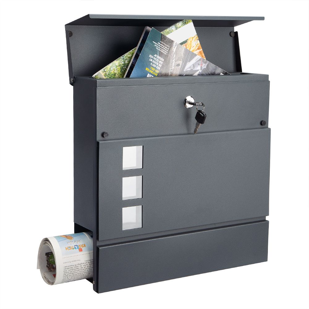 Postkasse med lås - 37x36x11 cm - antrasitt