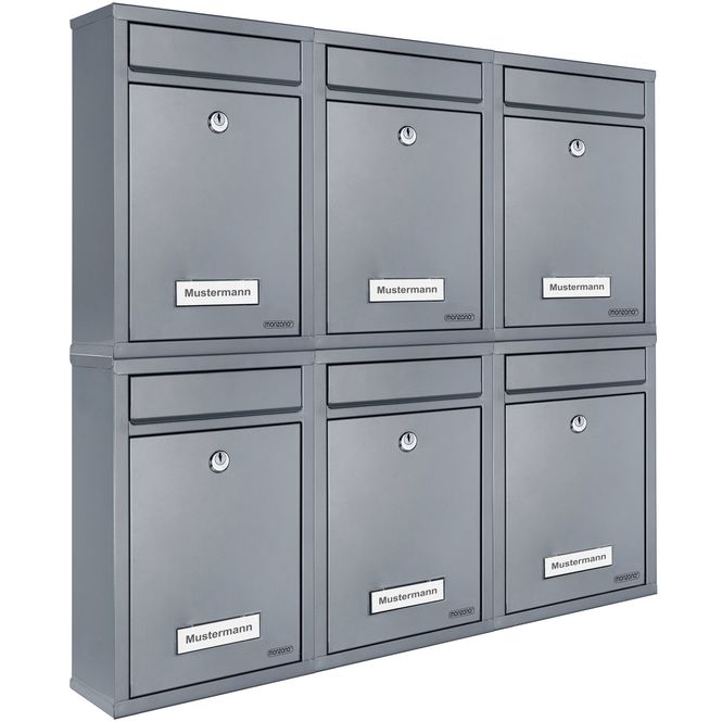 Hovedbilde 6x postkasser med 2 nøkler hver - 32x22x9 cm - Grå