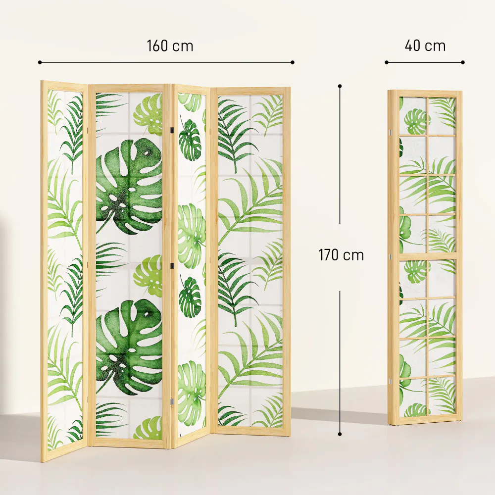 Romdeler med palmemotiv – 4 paneler - 170 cm høy