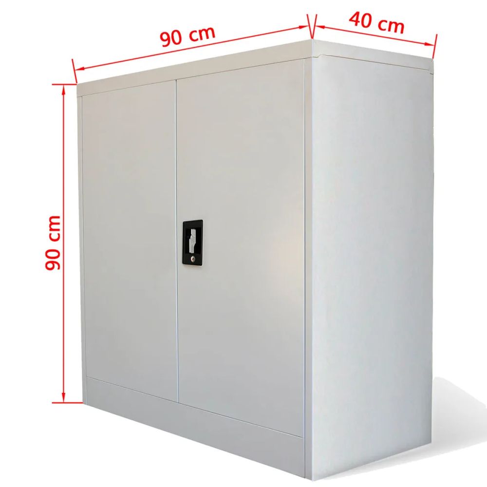 Kontorskap med 2 dører grå 90 cm stål