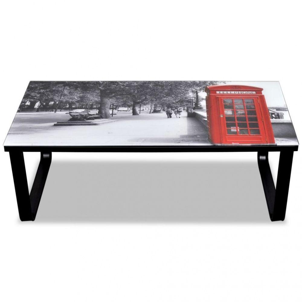 Salongbord med telefonkiosk-print glassplate