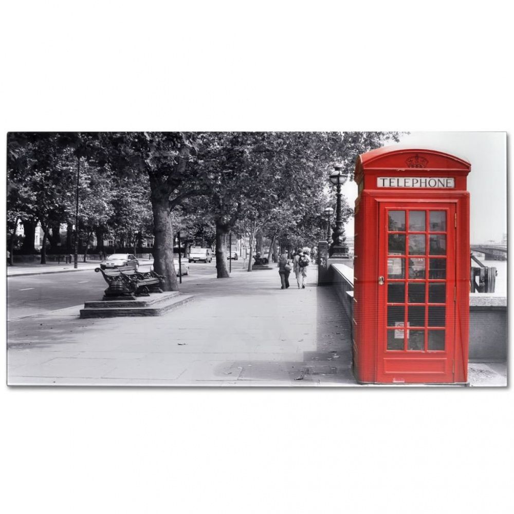 Salongbord med telefonkiosk-print glassplate