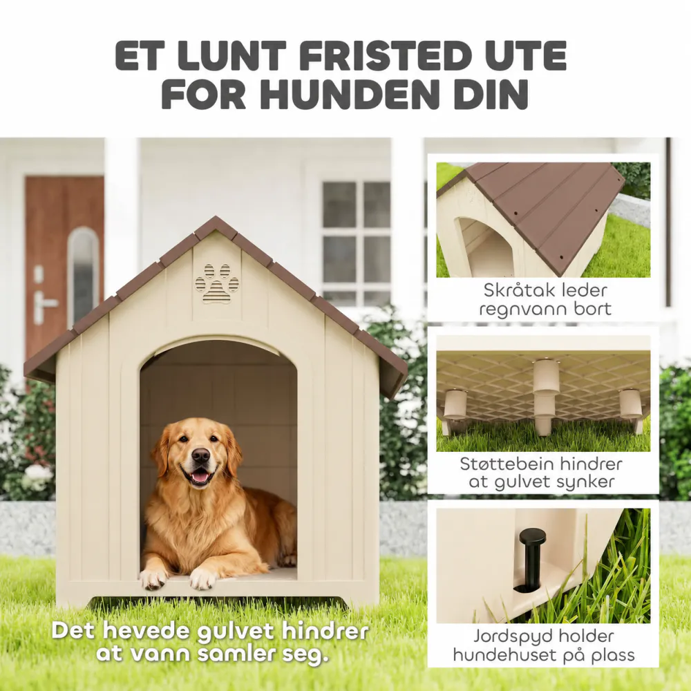 Værbestandig hundehus med hevet gulv – 88 × 79 cm