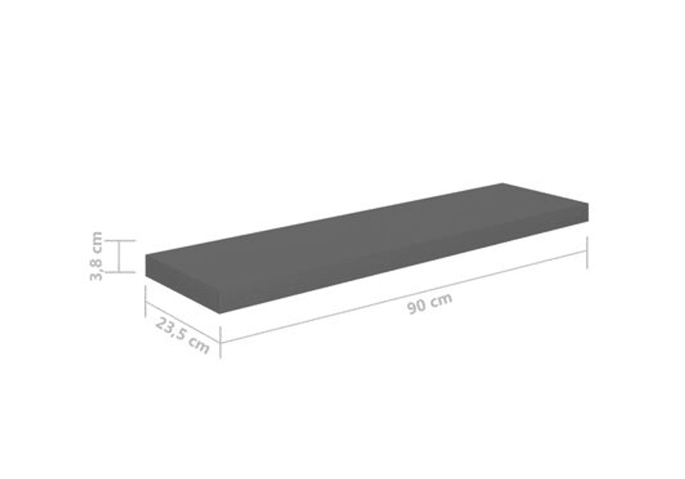 Flytende vegghylle høyglans grå 90x23,5x3,8 cm MDF