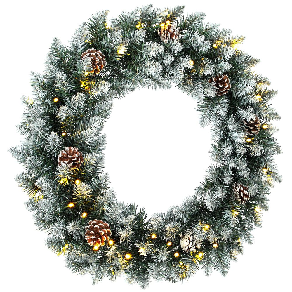 Julekrans med LED-lys og snødryss - Ø60 cm