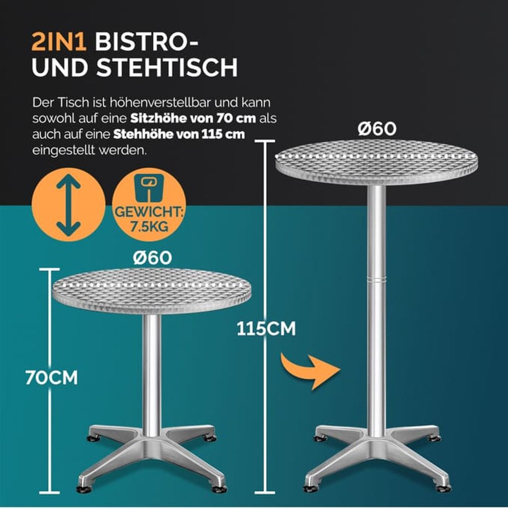 Barbordsett 2 stk – sølv aluminium Ø60 cm