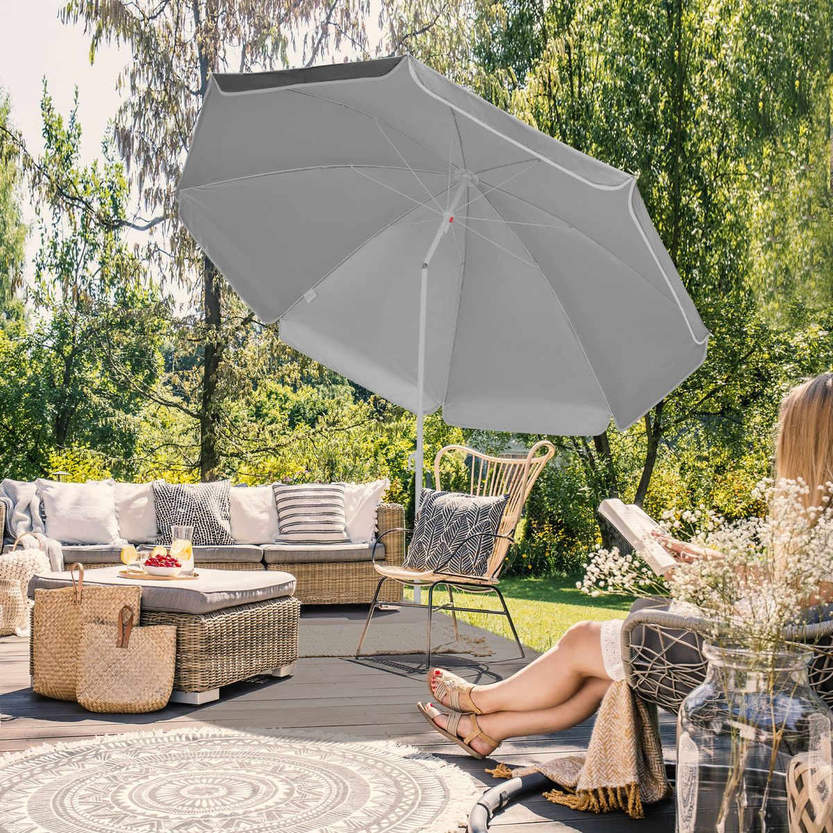 Strandparasoll KYPROS 180cm med vippefunksjon - antrasitt