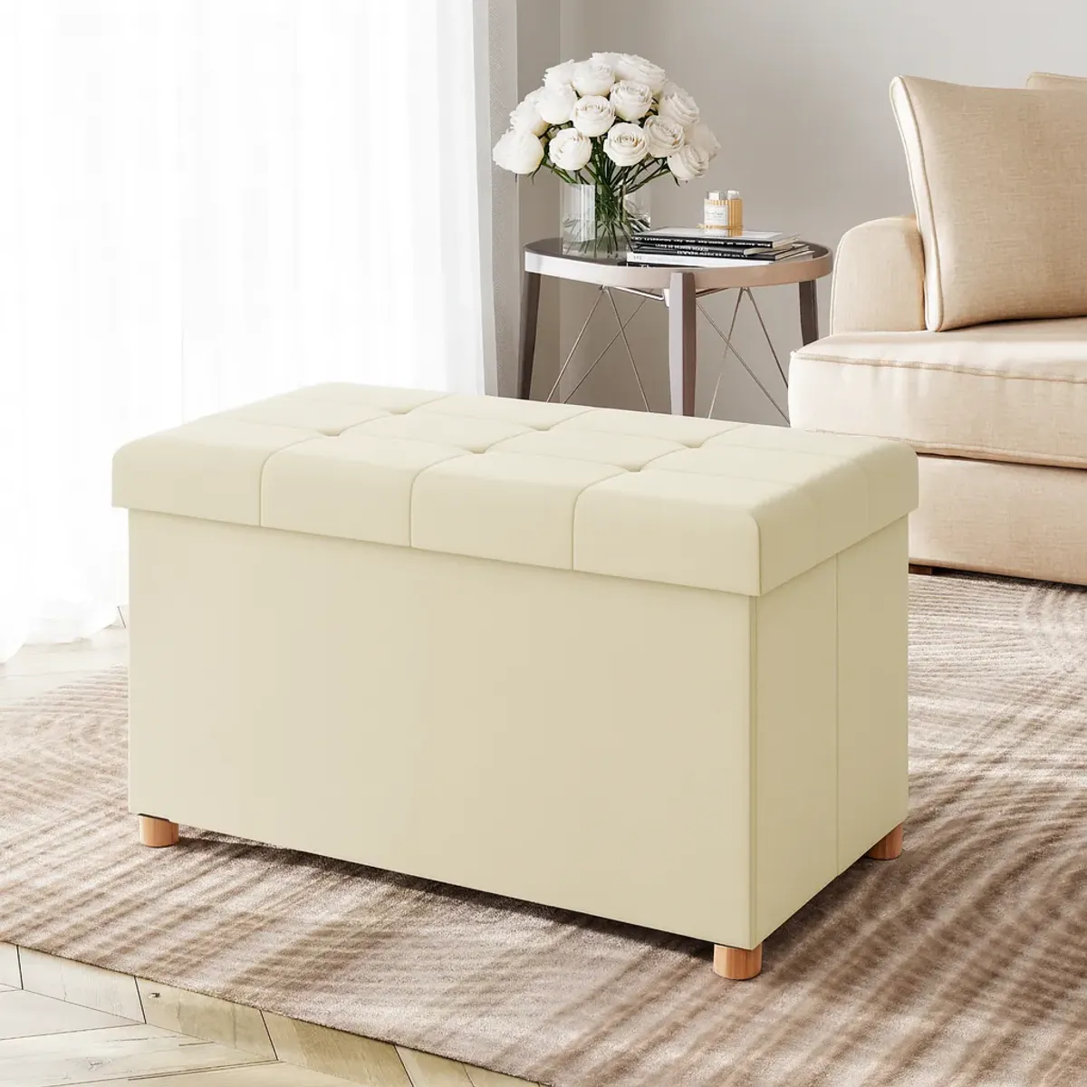 Sammenleggbar sittebenk beige fløyel - 76 x 38 x 42 cm