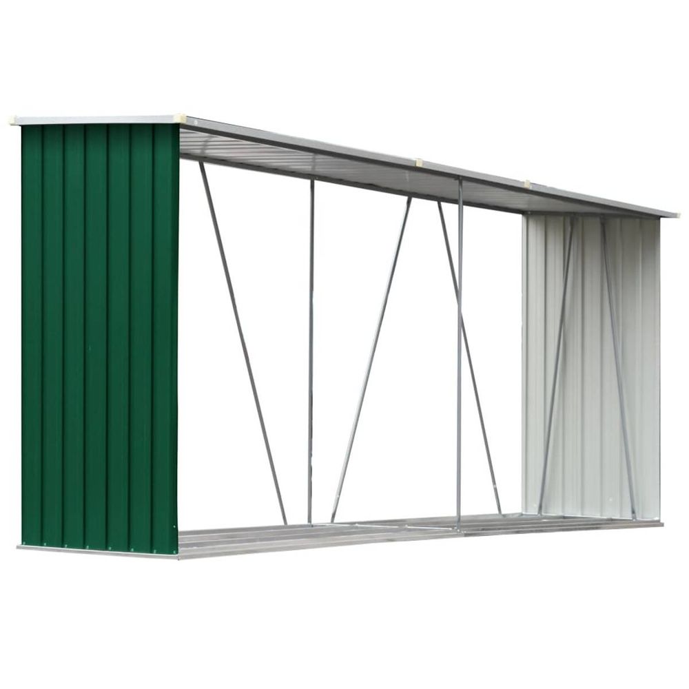Vedskjul galvanisert stål 330x84x152 cm grønn