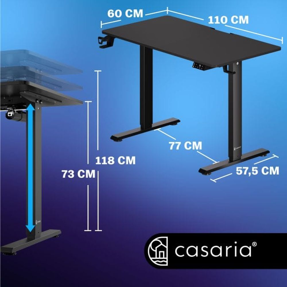 Elektrisk hev og senk skrivebord 110x60x73-118cm - sort