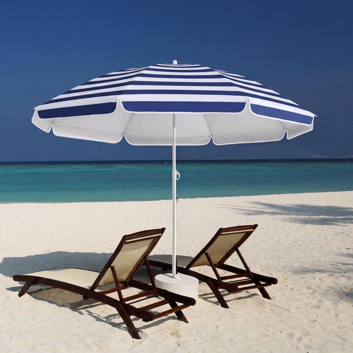 Strandparasoll KYPROS 180cm med vippefunksjon - blå/hvit