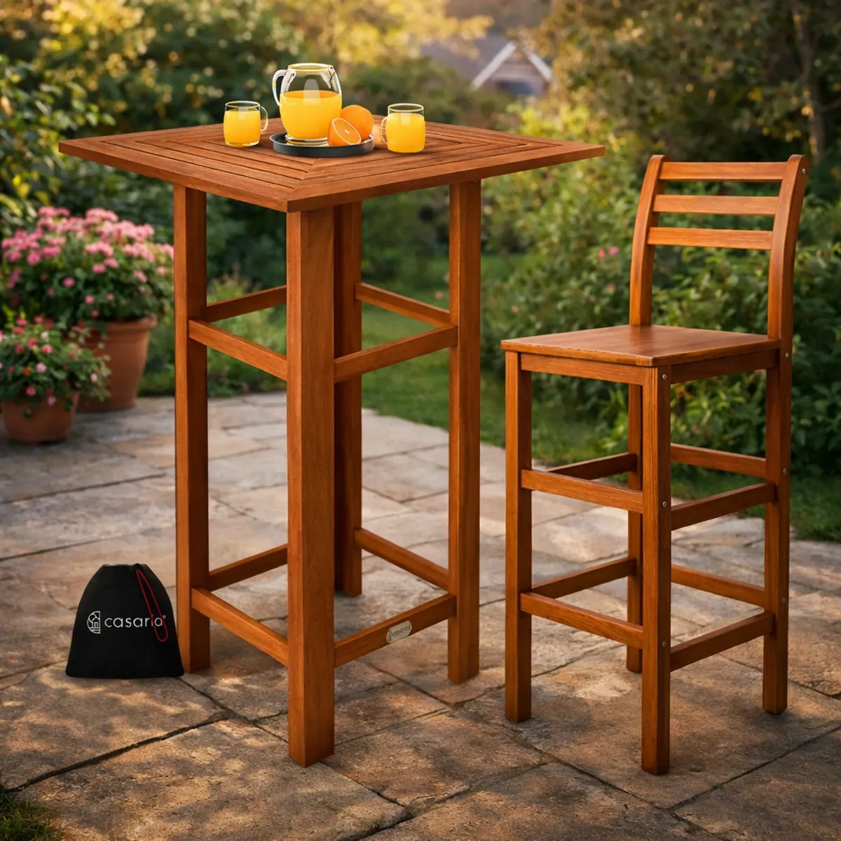 Barbordsett i akasietre - 3 deler med 2 barkrakker