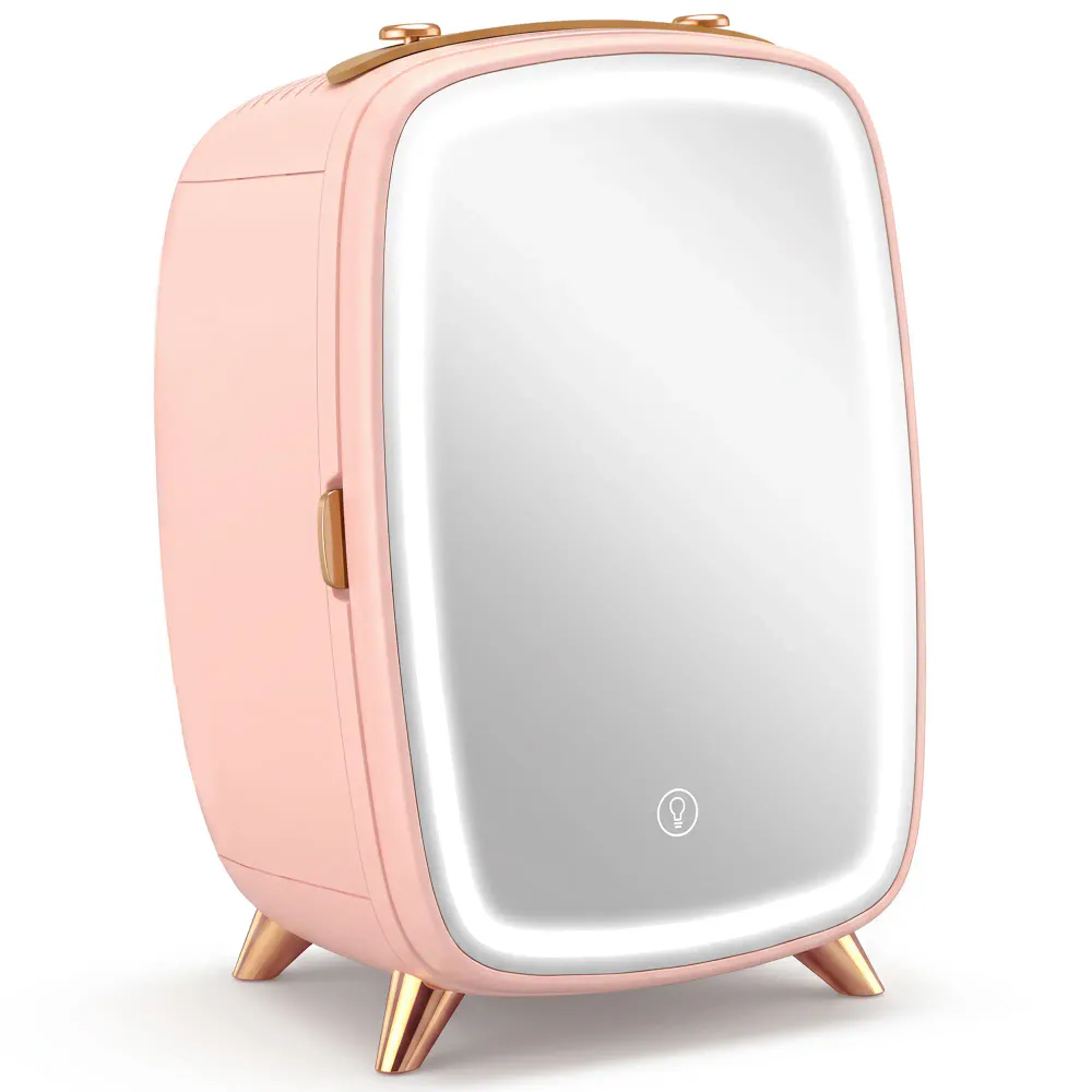 Minikjøleskap med LED-speil - 6L - rosa/hvit
