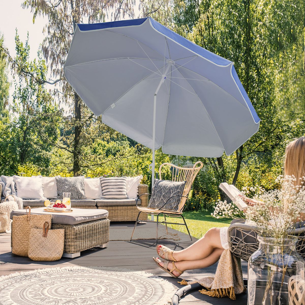 Strandparasoll KYPROS 180cm med vippefunksjon - blå