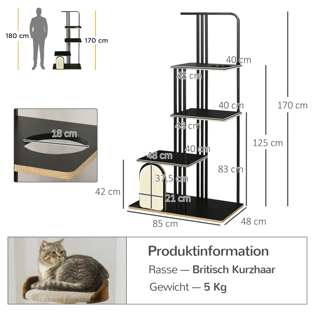 Klorestativ i industriell stil – svart, 170 cm