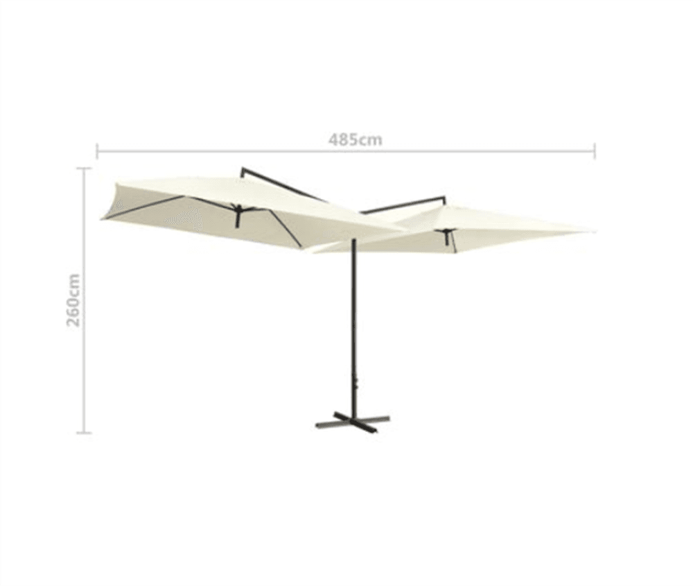 Dobbel parasoll med stålstang 250x250 cm - sandhvit