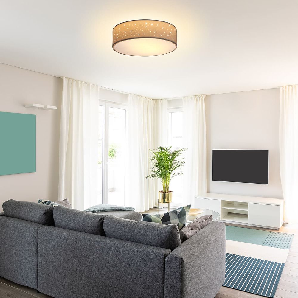Taklampe stoff Ø38cm stjernehimmel - hvit