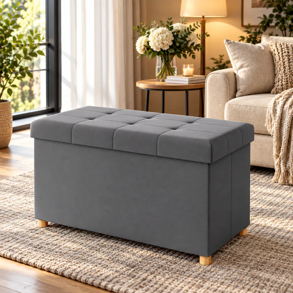 Sittebenk fløyel med oppbevaring 76x38x42 cm - antrasitt
