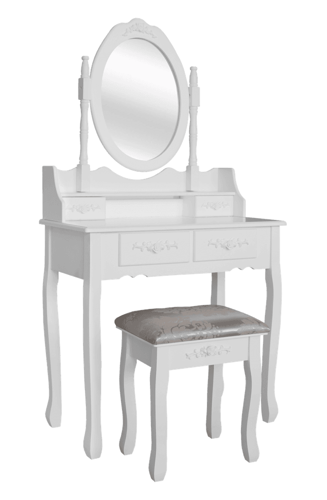 Sminkebord Vintage med speil og krakk – hvit