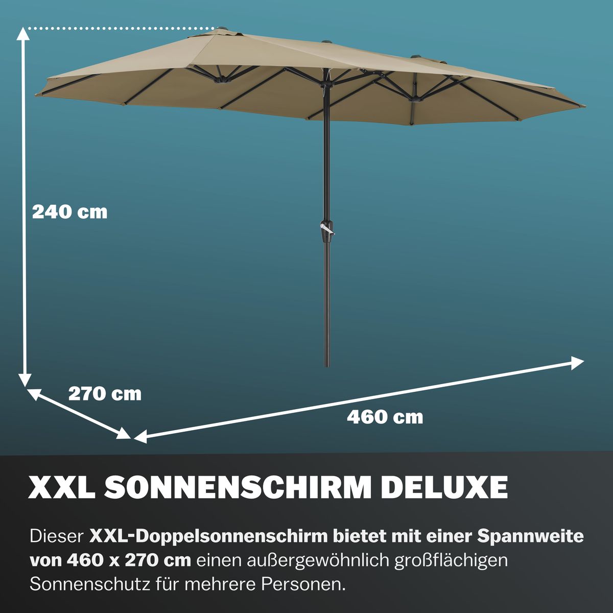 XXL Dobbel Parasoll 460 × 270 cm - taupe