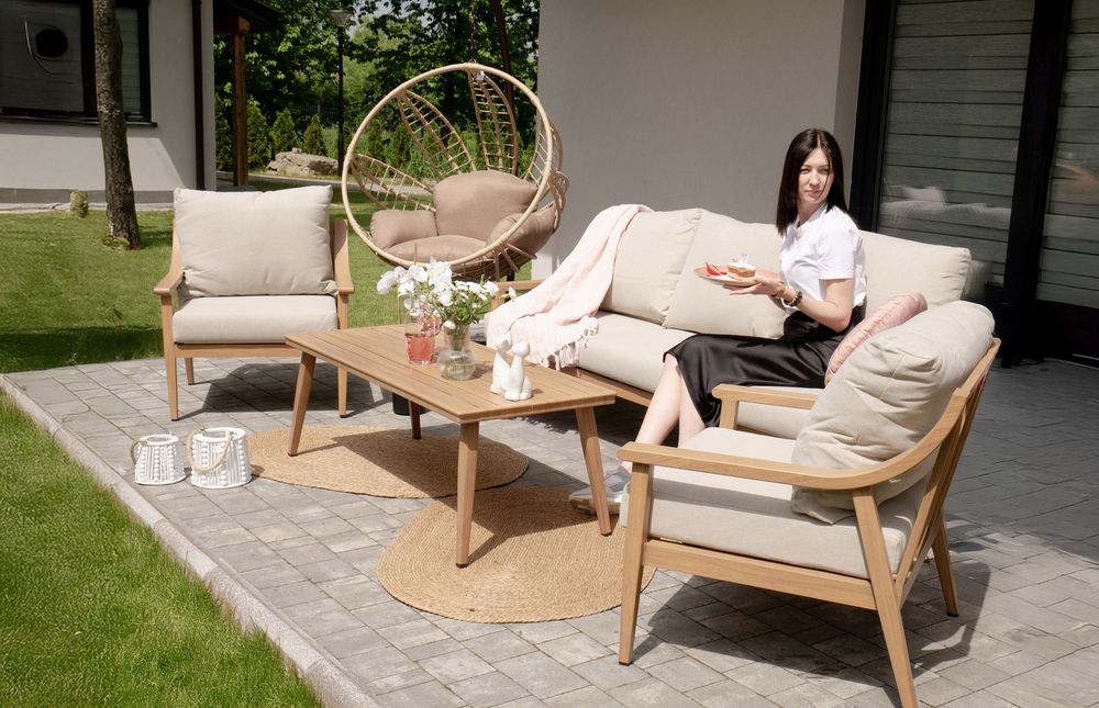 Aluminium hagemøbelsett 4 deler - trelook