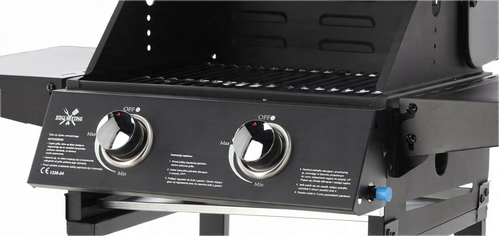 2-brenners gassgrill - sidebord og termometer