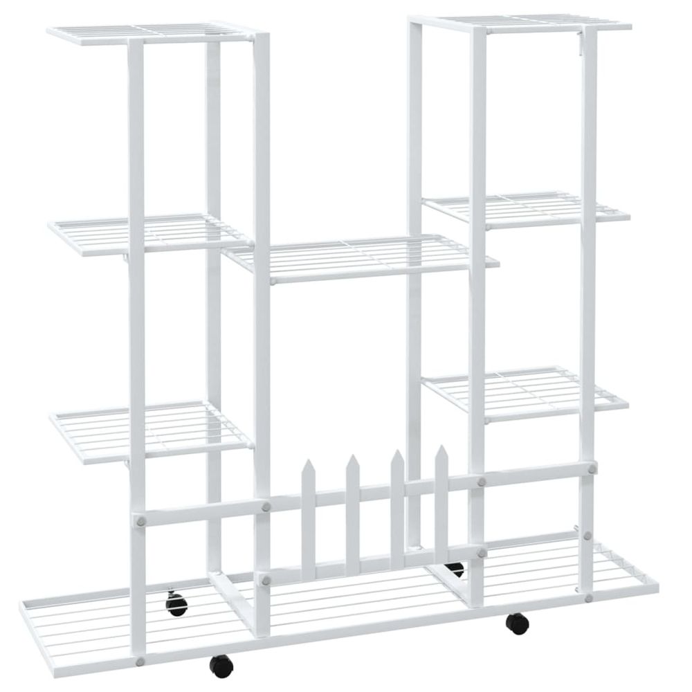 Blomsterstativ med hjul 94,5x24,5x91,5 cm hvit jern