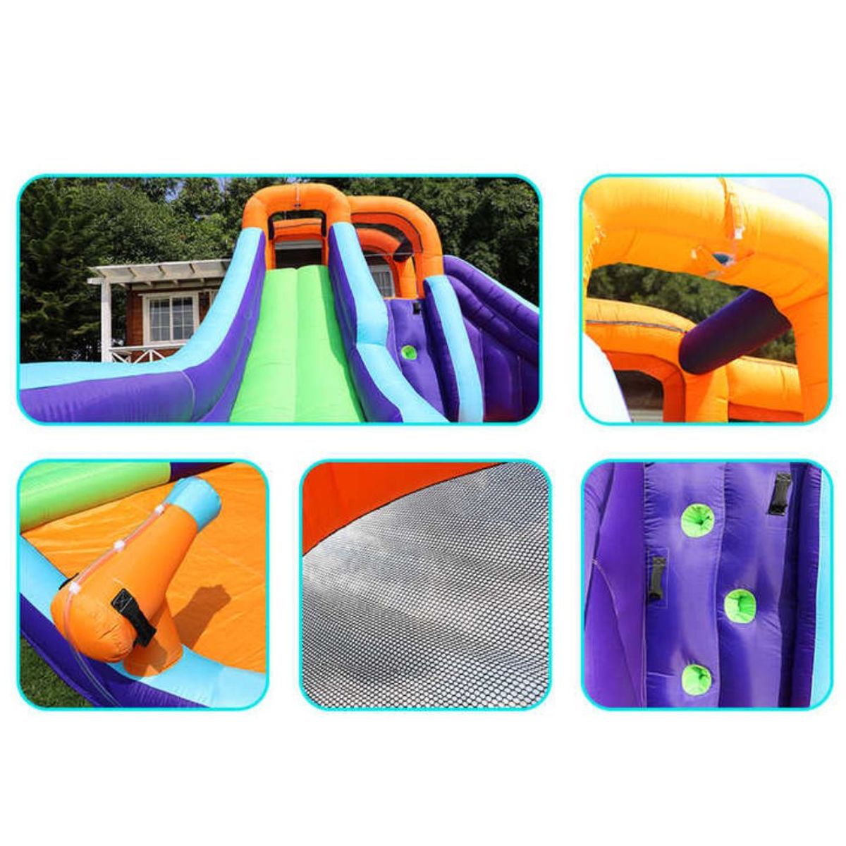 AirMyFun Double Slide 83006 Oppblåsbar Hoppeslott – Med dobbel sklie, vannlek og klatrevegg