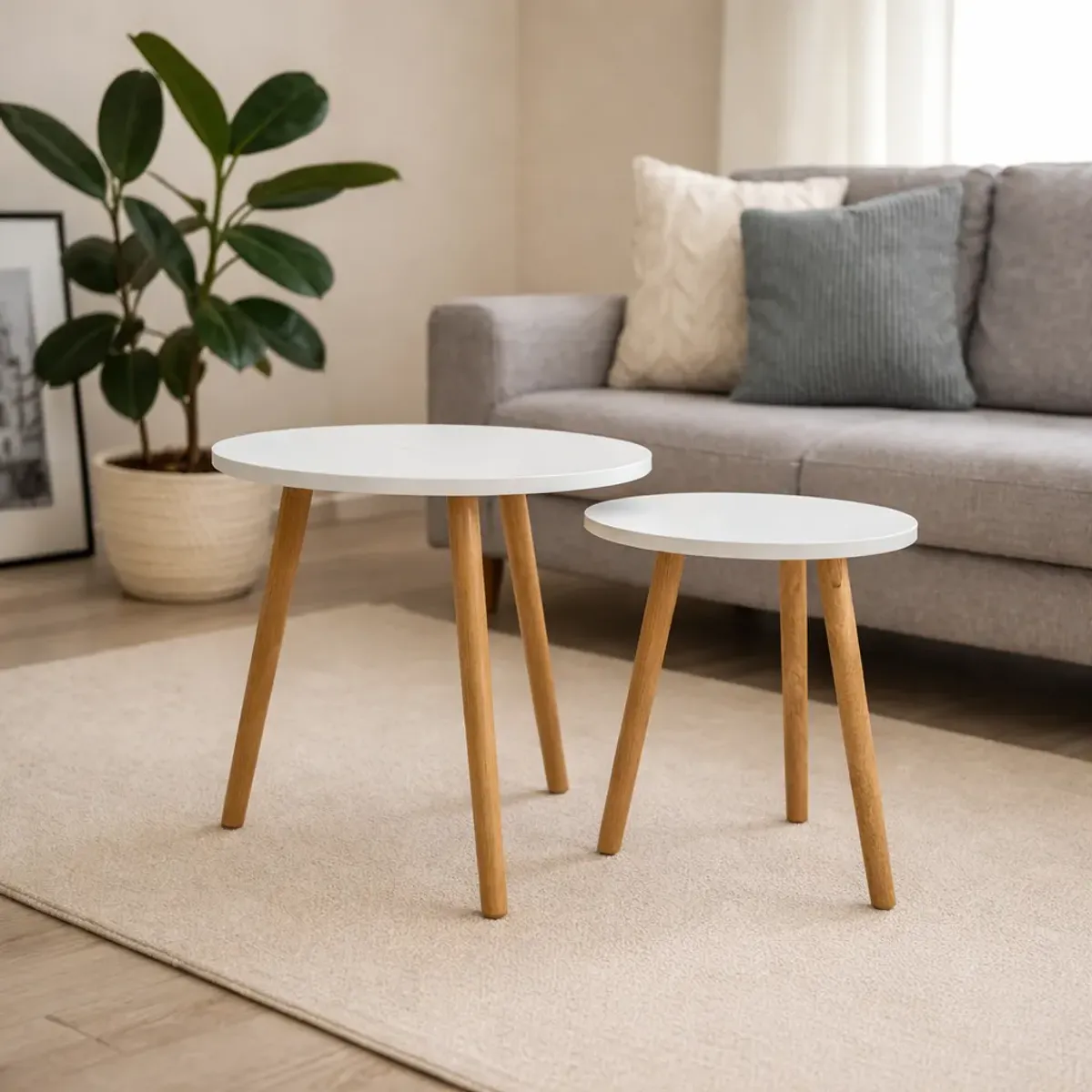 Sofabord sett 2 deler - hvit med naturtre