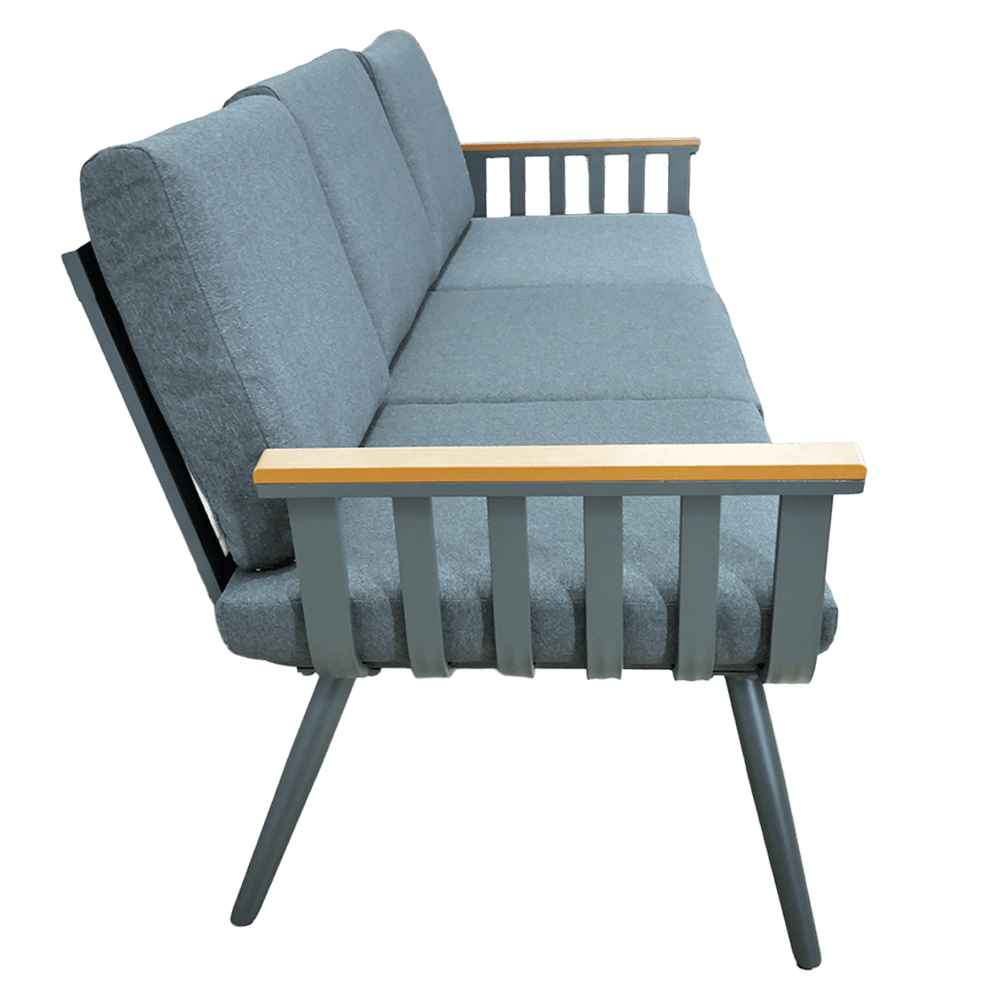 Aluminiums loungesett 4 deler – 3-seters sofa, 2 lenestoler og bord i grå