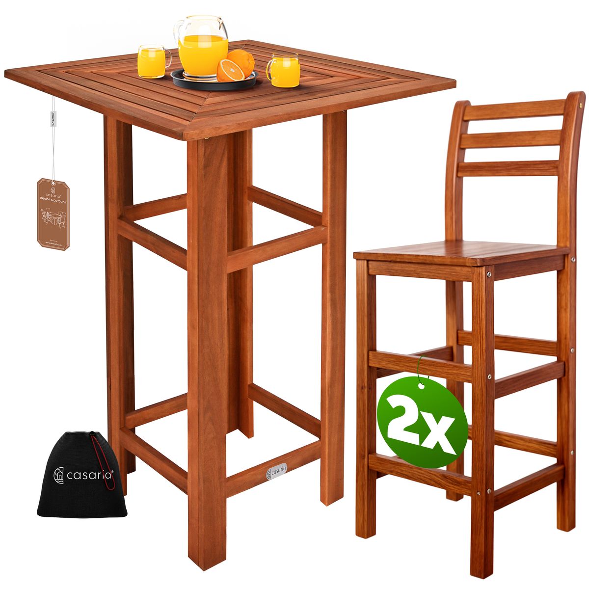 Barbordsett i akasietre - 3 deler med 2 barkrakker