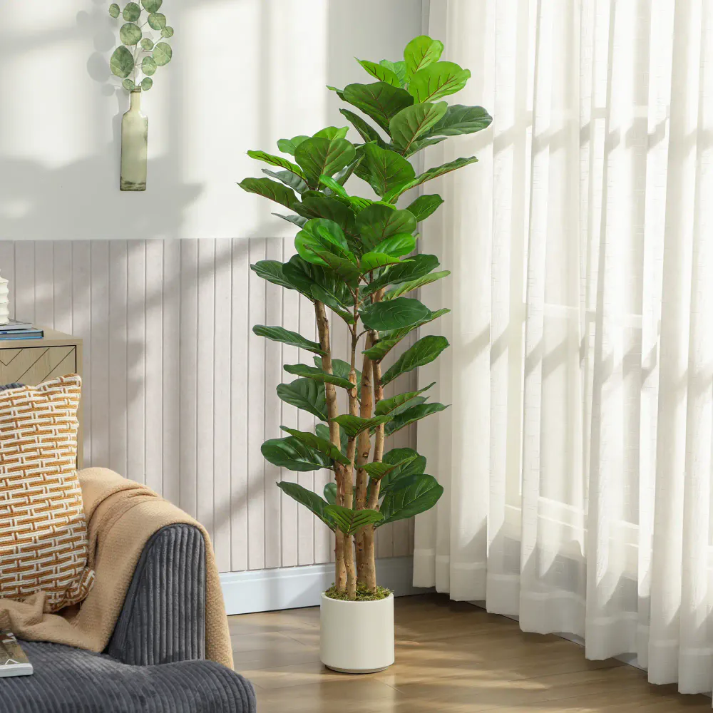 Kunstig fiolinfiken i hvit potte - 150 cm