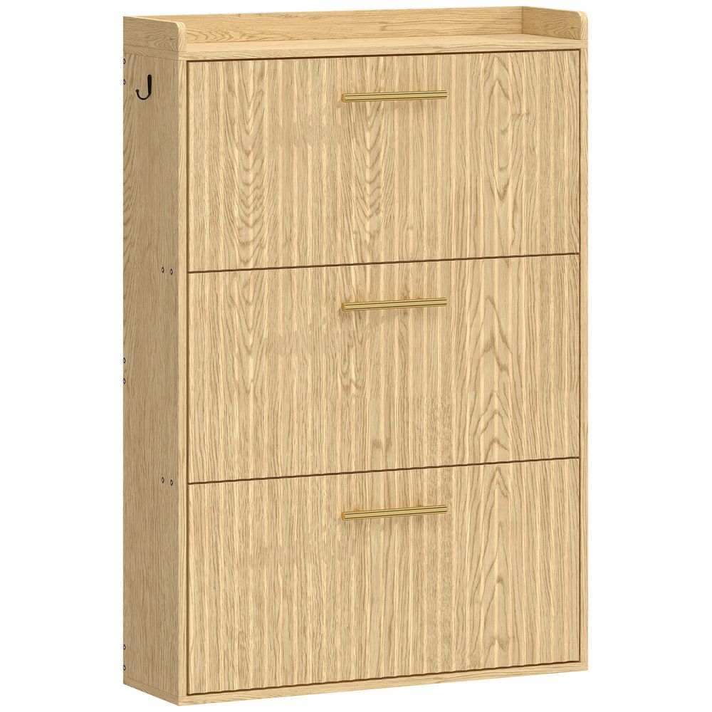 Smalt skoskap med 3 vippefronter - lys brun, 80 cm