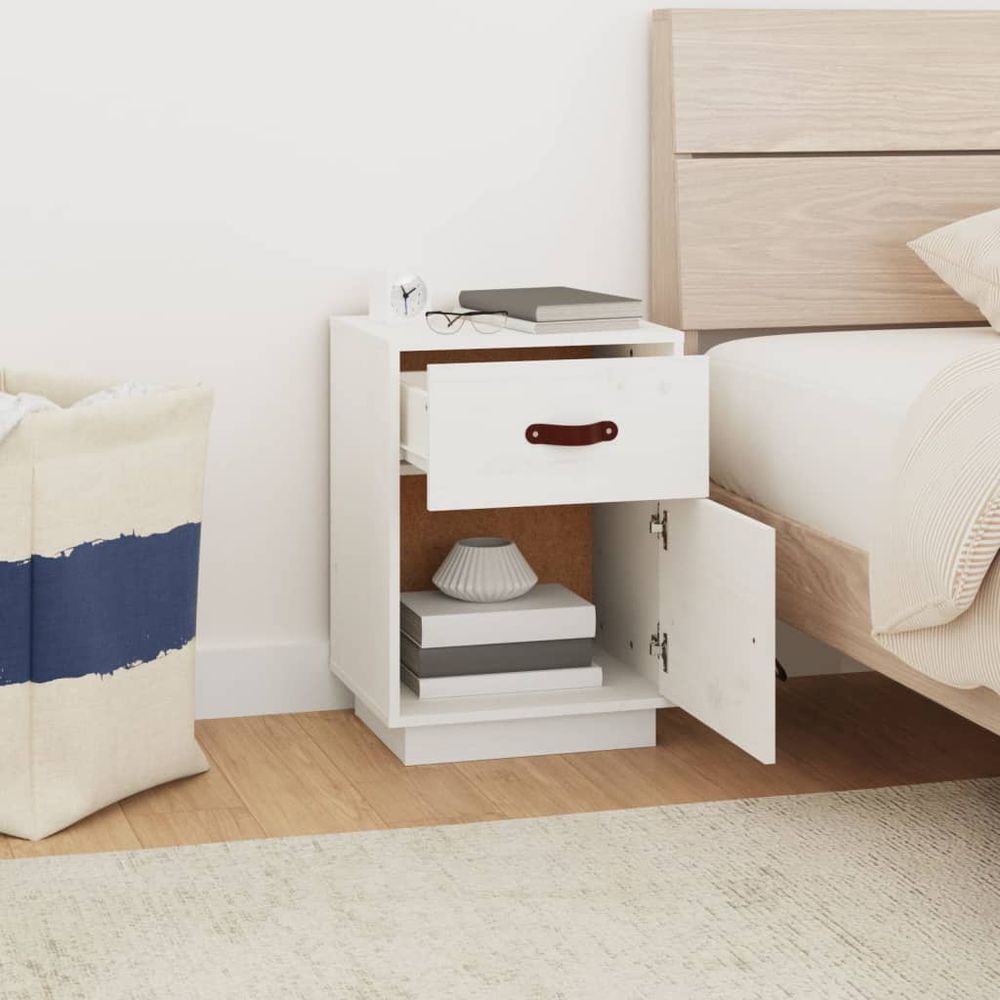 Nattbord 40x34x55 cm heltre furu - hvit