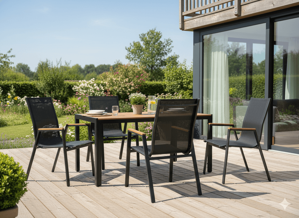 Stålbord til hage med polywood bordplate 150 × 90 × 73 cm svart