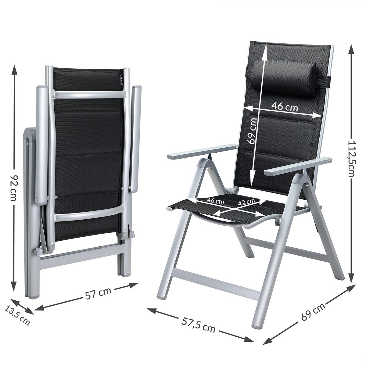 Hagemøbelsett aluminium 7 deler - justerbare stoler