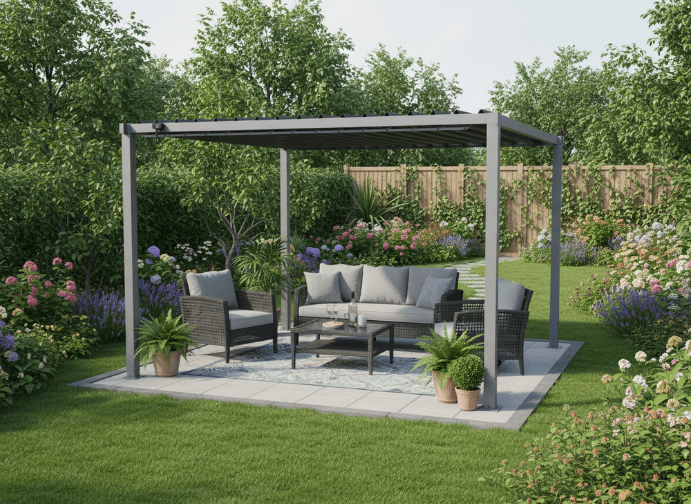 Solid pergola med galvanisert ståltak - 3x3x2,2 m