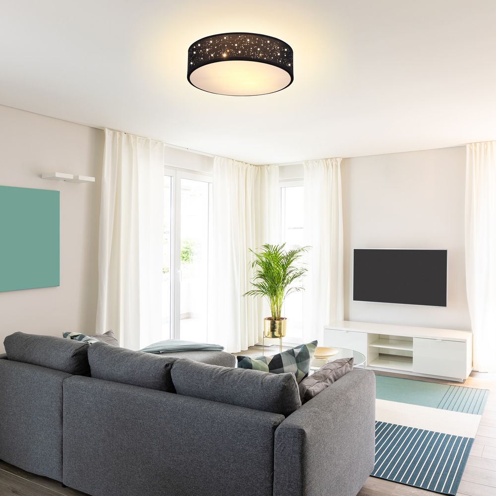 Taklampe stoff Ø38cm stjernehimmel - sort